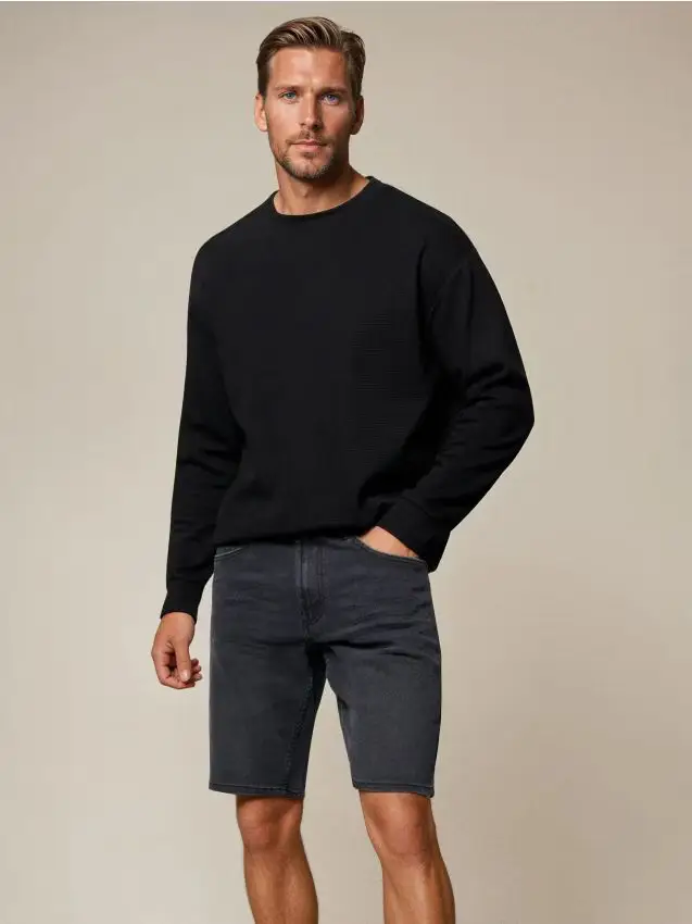 Shorts in denim slim fit con tasche - nero