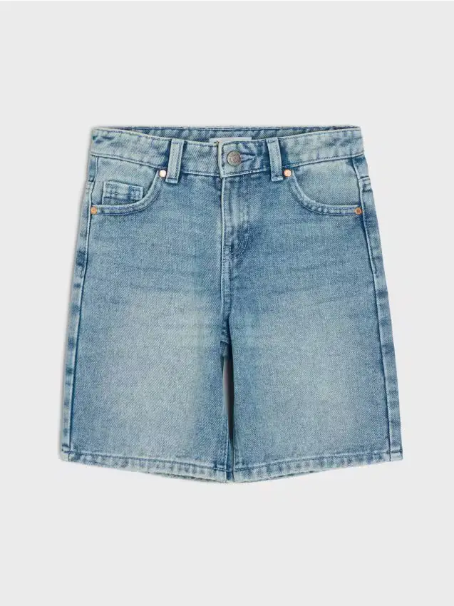 Shorts in denim straight con effetto lavato - blu