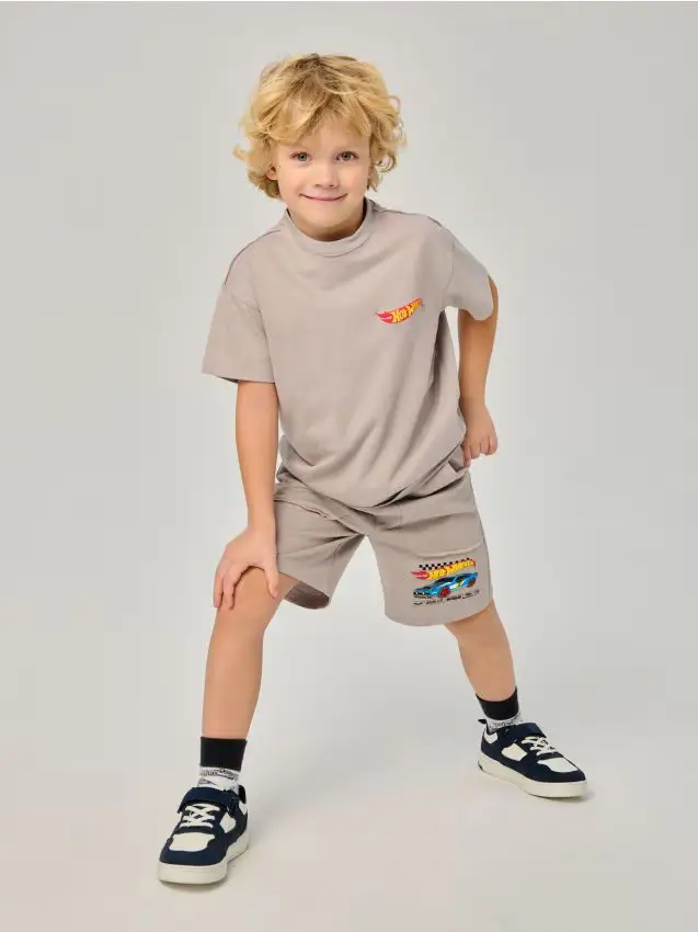 Shorts in maglia con stampa Hot Wheels - grigio chiaro