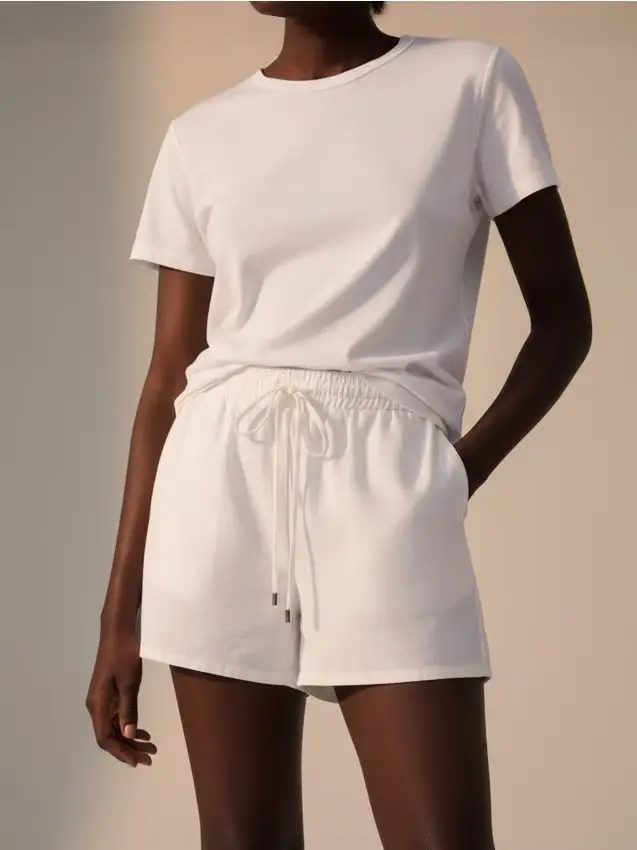 Shorts in misto viscosa e cotone - panna