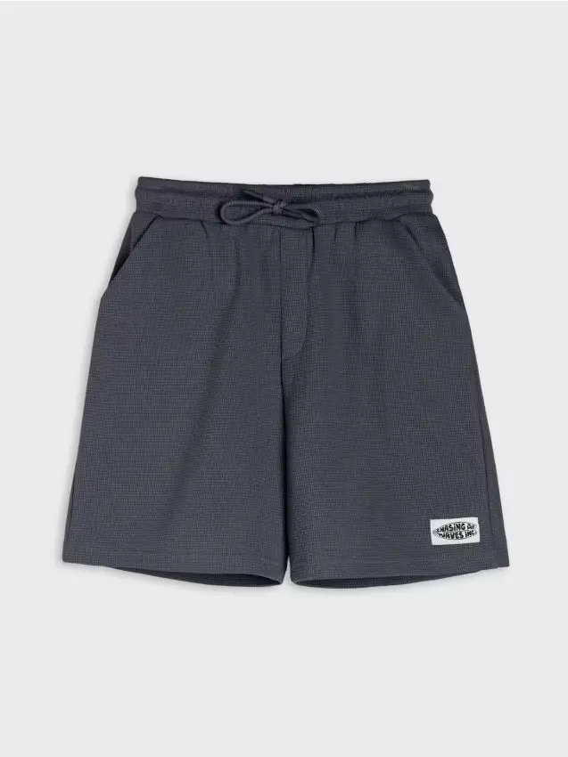 Shorts loose fit in maglia waffle - grigio scuro