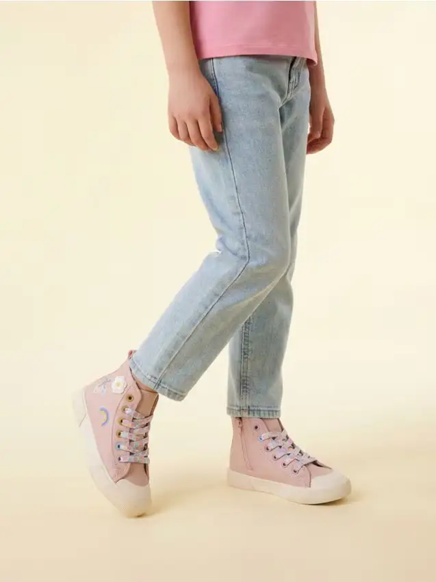 Sneakers alte con motivo colorato arcobaleno e fiori - rosa