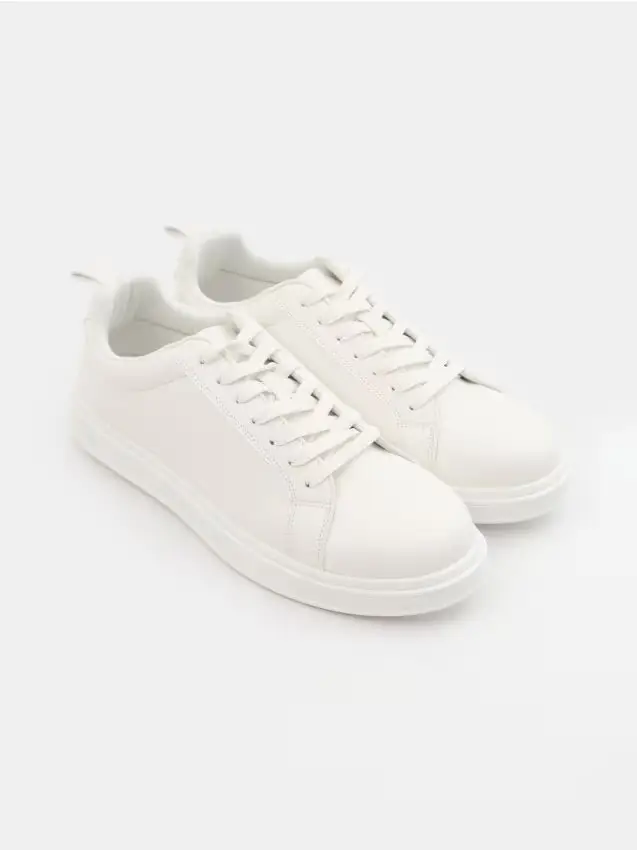 Sneakers con lacci in finta pelle - bianco