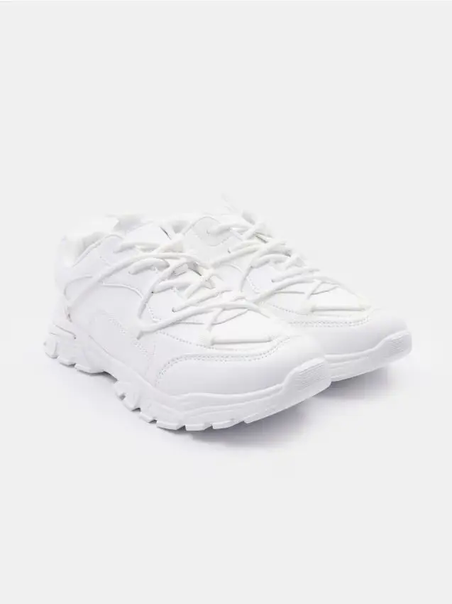 Sneakers con lacci in finta pelle - bianco