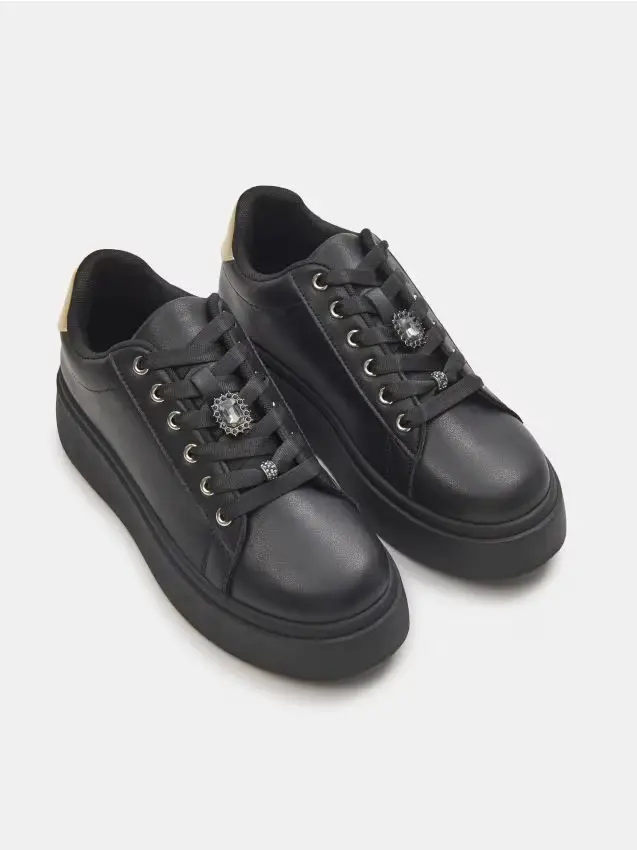Sneakers con plateau in similpelle - nero