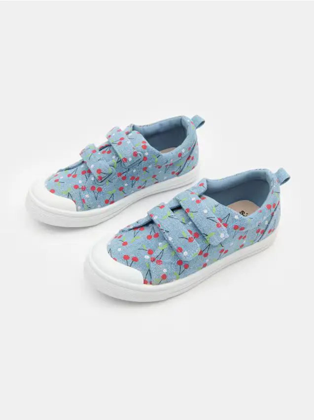 Sneakers in cotone con sottopiede in pelle - blu