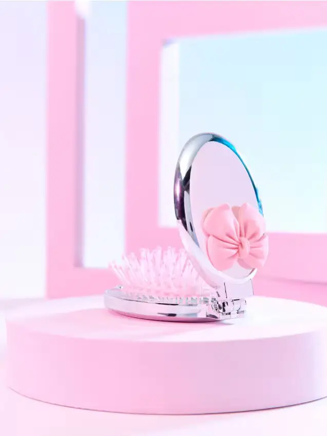 Spazzola per capelli pieghevole con specchietto - argento