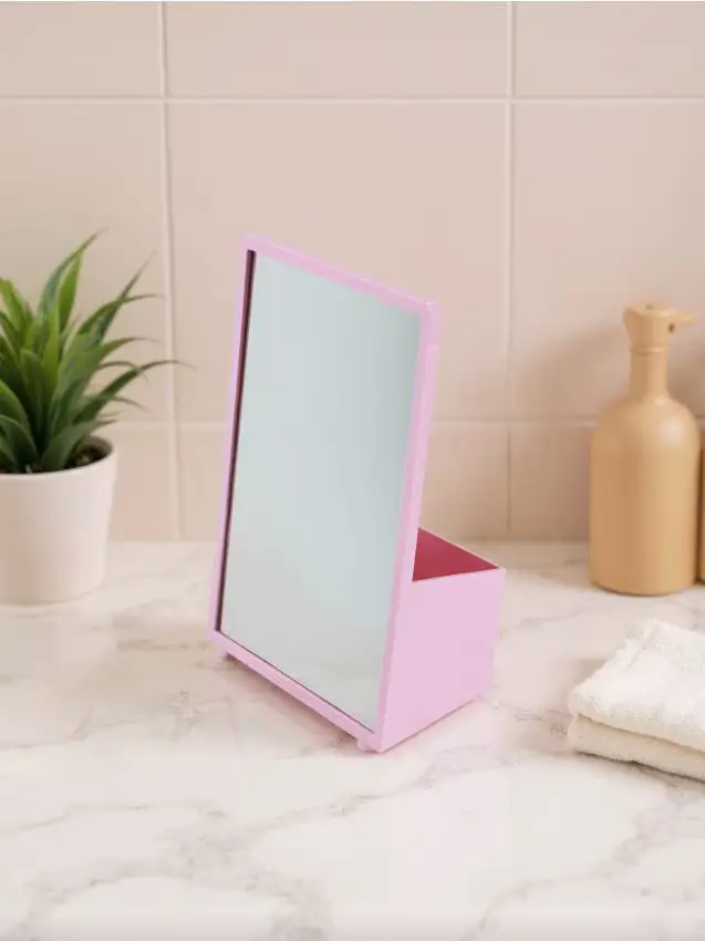 Specchio con organizer - rosa pastello