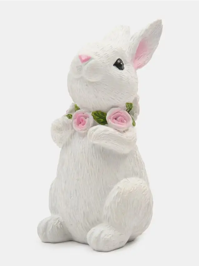 Statuina pasquale con coniglietto e collana di rose - panna