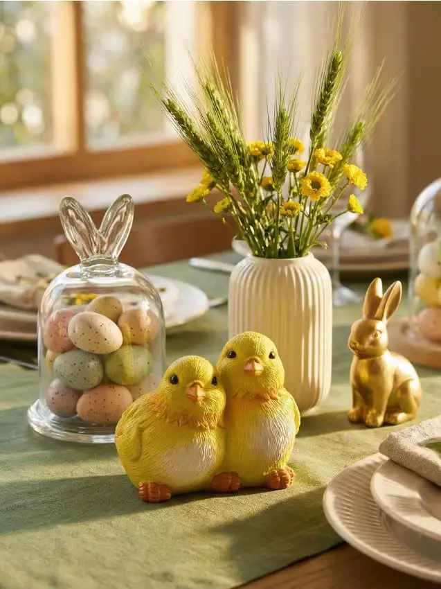 Statuina pasquale con due pulcini - giallo