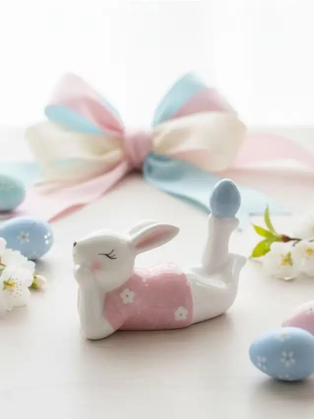 Statuina pasquale di coniglio con abito e uovo - multicolor