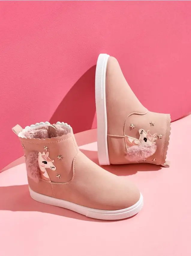 Stivaletti con applicazione 3D - rosa cipria