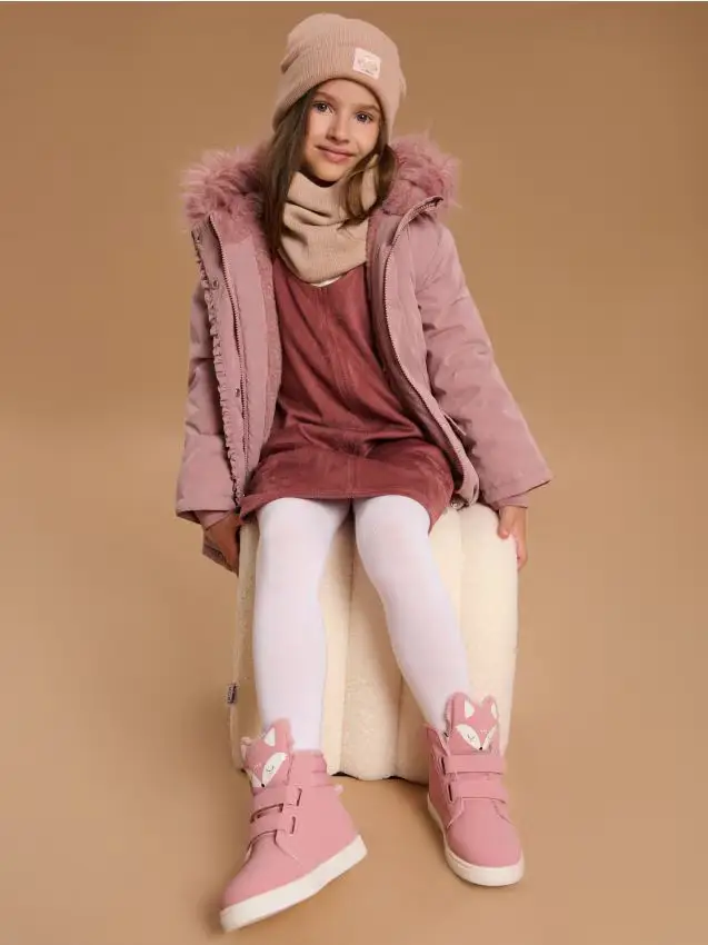 Stivaletti con linguetta a forma di volpe e chiusura in velcro - rosa cipria