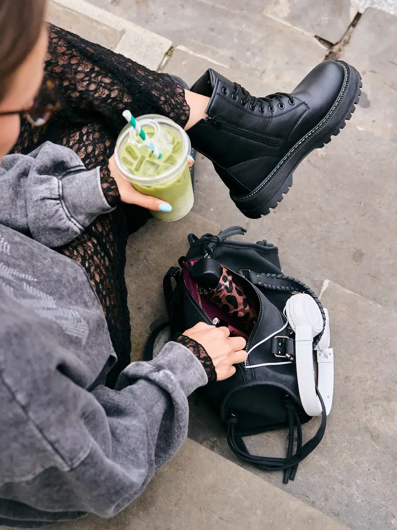 Stivaletti stringati - nero miniatura 5