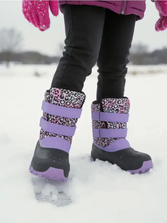 Stivali da neve con stampa leopardata, chiusura in velcro - multicolor