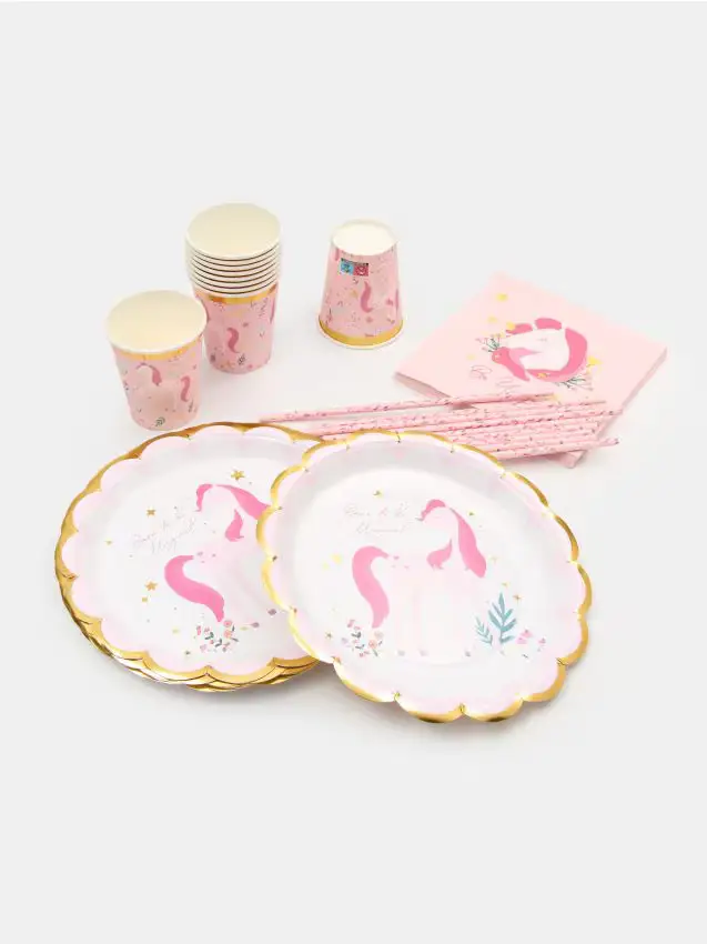 Stoviglie di carta con motivo unicorno, confezione da 50 - multicolor