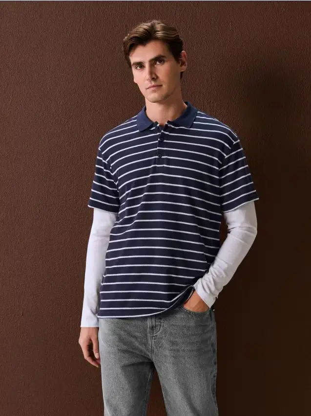 Striped polo shirt - blu scuro