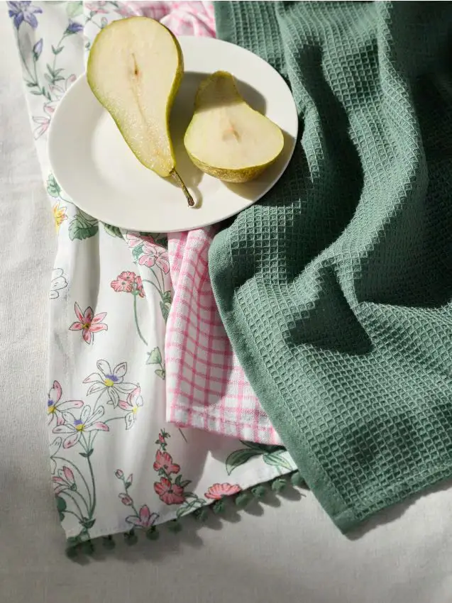 Strofinacci da cucina con motivo primaverile 3 pack - bianco