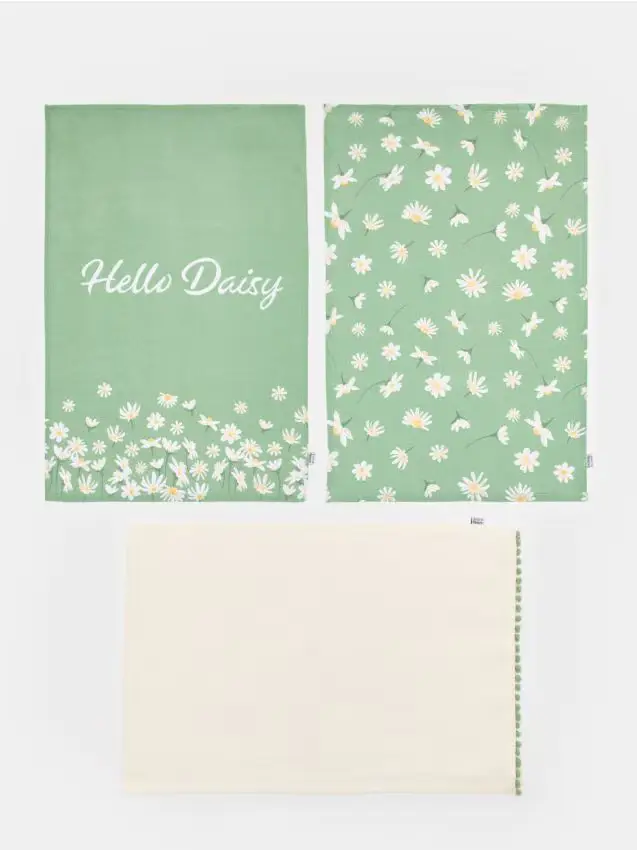 Strofinacci da cucina con motivo primaverile 3 pack - verde pallido