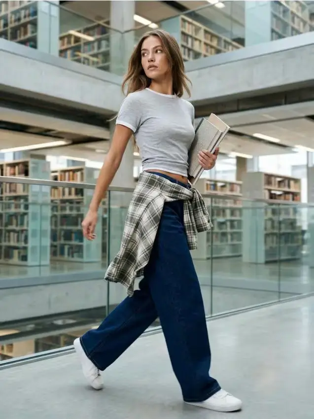 T-shirt basic a costine con profili a contrasto e mix di viscosa - grigio chiaro