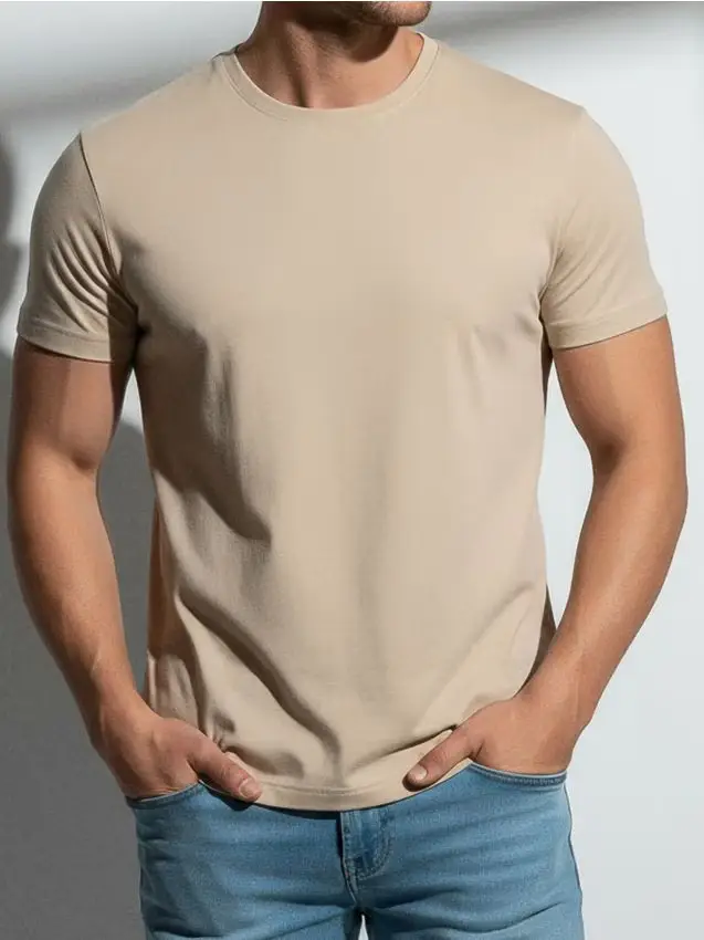 T-shirt basic in cotone - beige