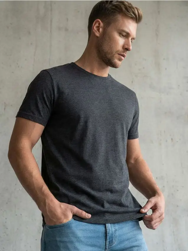 T-shirt basic in cotone - grigio scuro