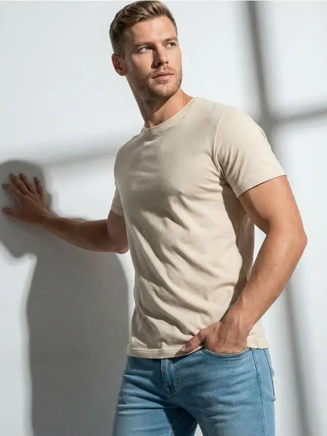 T-shirt basic in cotone - panna