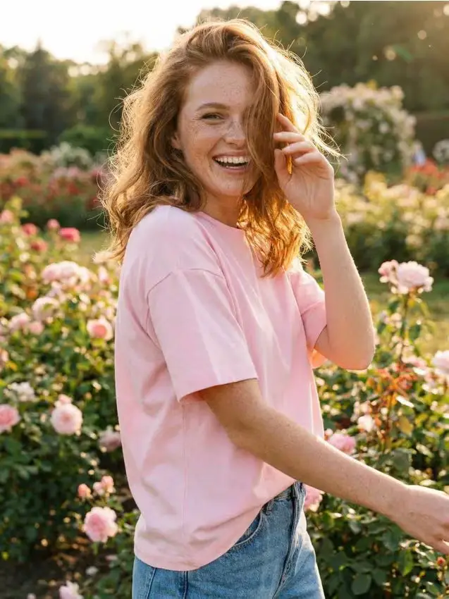 T-shirt basic in cotone - rosa pastello