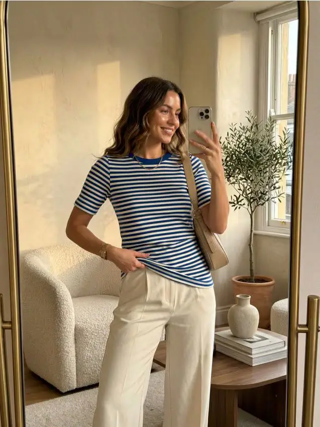 T-shirt in cotone a righe - blu