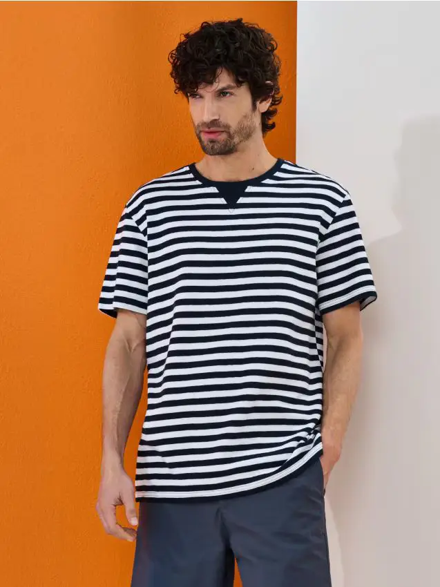 T-shirt in cotone a righe - blu scuro