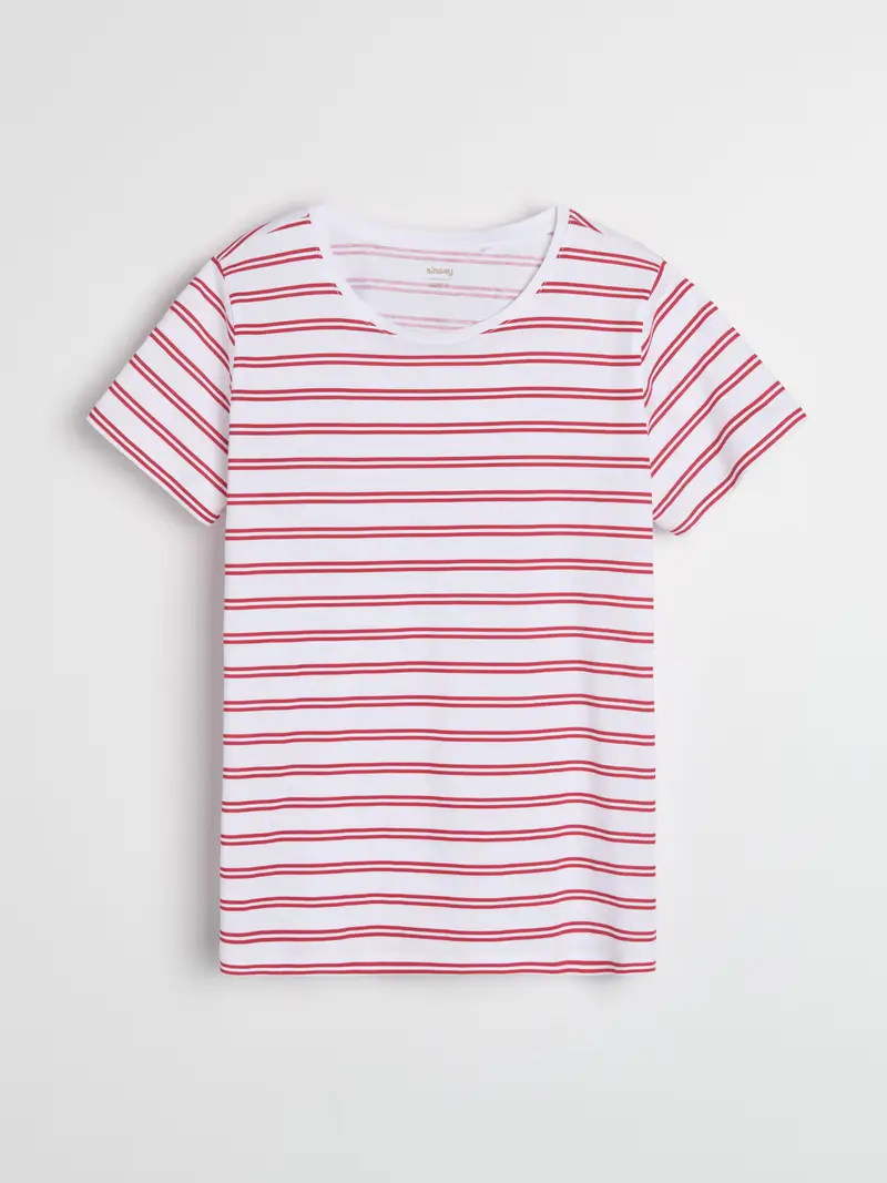 T-shirt in cotone a righe - rosso miniatura 3