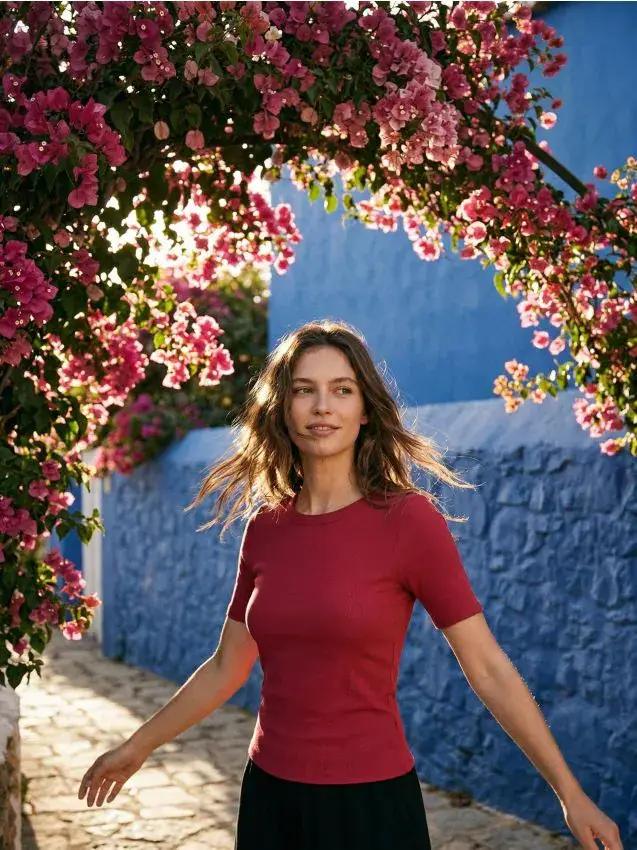 T-shirt in cotone a righe - rosso