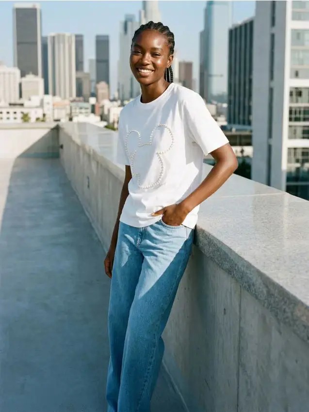 T-shirt in cotone con applicazione 3D Minnie Mouse - panna