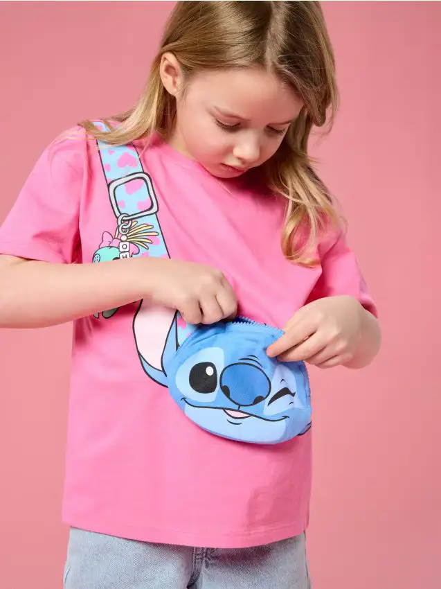 T-shirt in cotone con elemento 3D Lilo & Stitch - rosa