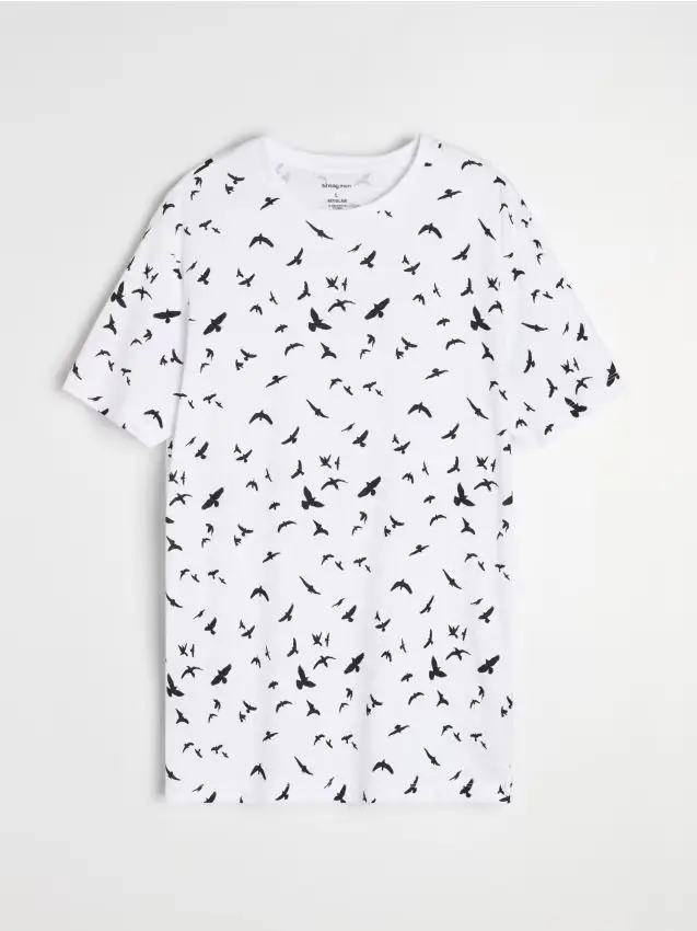 T-shirt in cotone con fantasia a motivo di uccelli - bianco