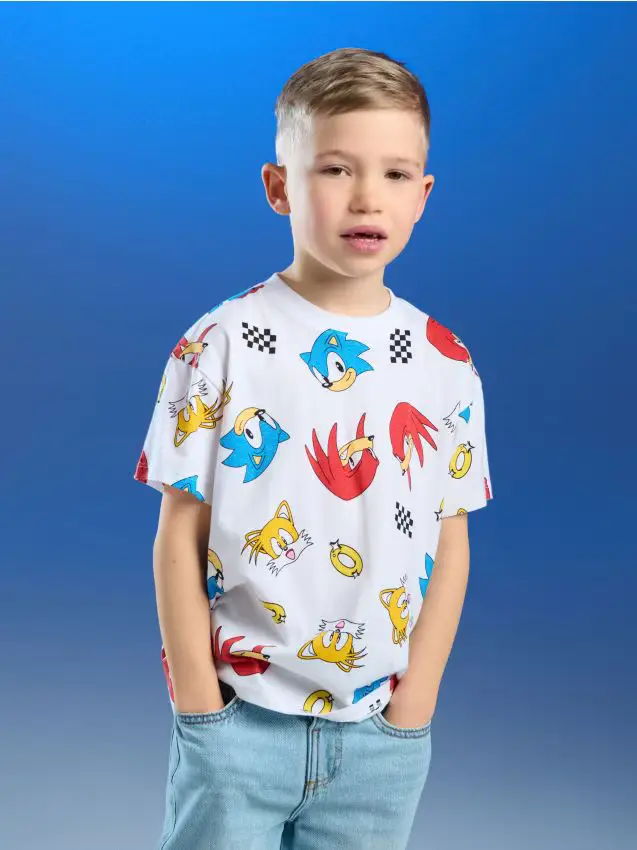 T-shirt in cotone con fantasia e maniche corte Sonic the Hedgehog - multicolor