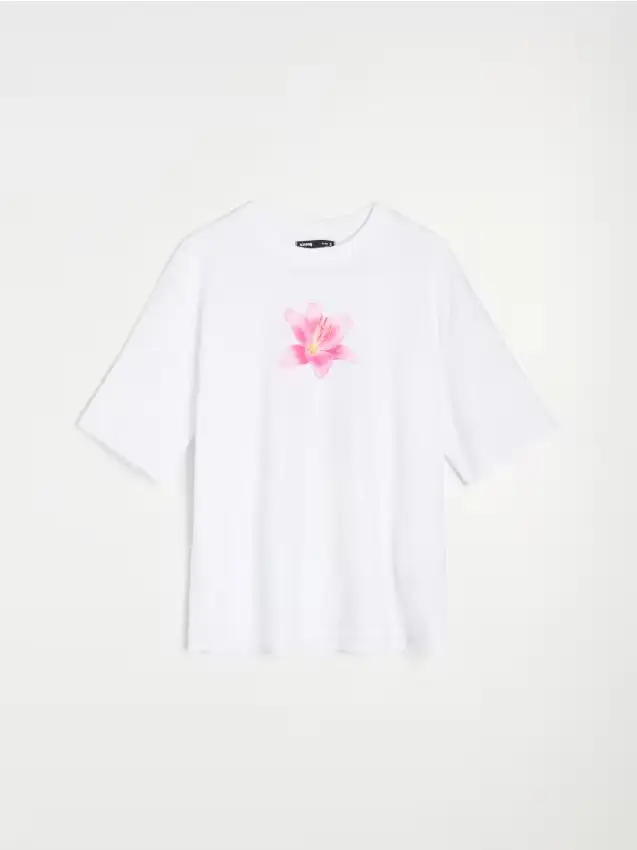 T-shirt in cotone con motivo floreale - bianco