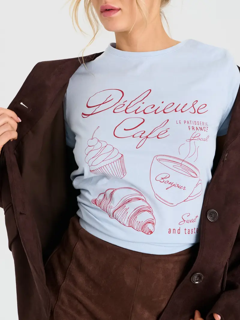 T-shirt in cotone con scritta - blu pallido miniatura 3