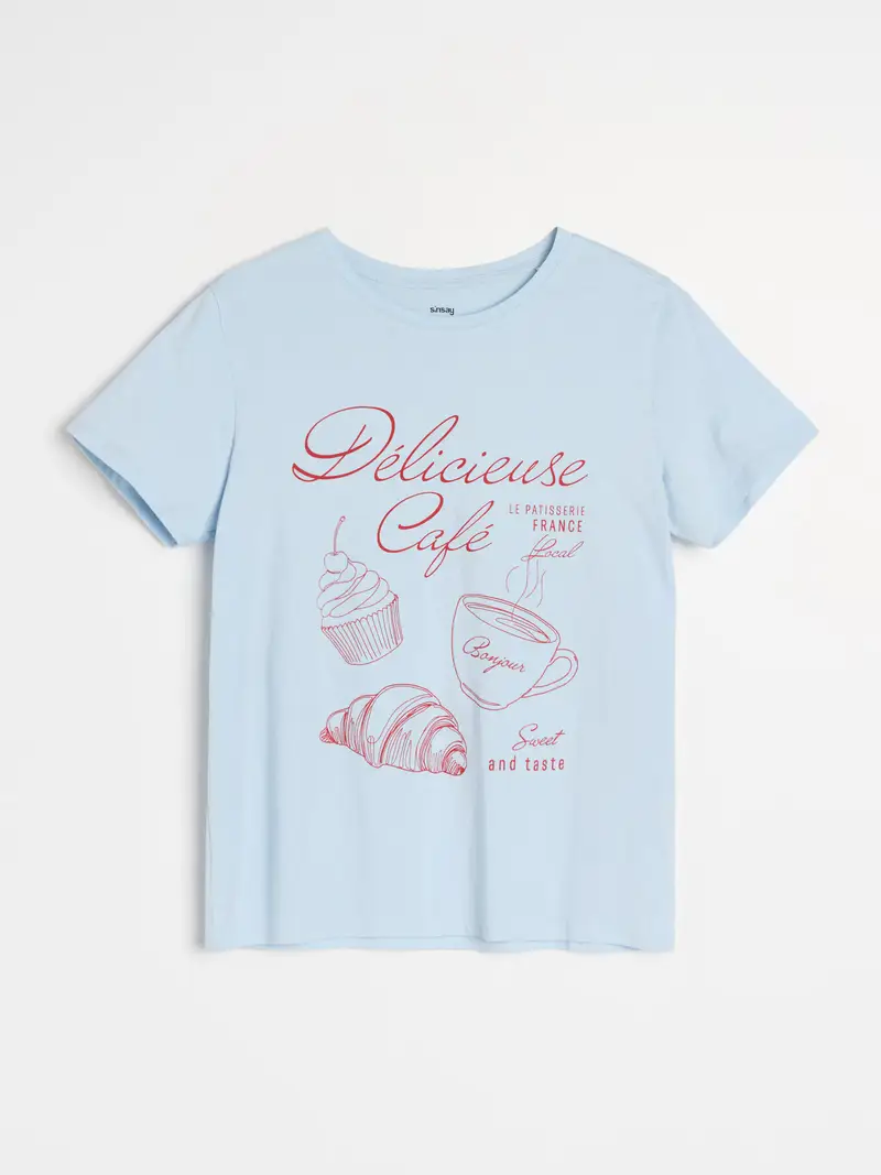 T-shirt in cotone con scritta - blu pallido miniatura 4