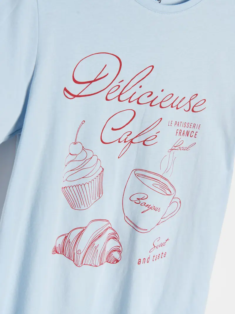 T-shirt in cotone con scritta - blu pallido miniatura 5