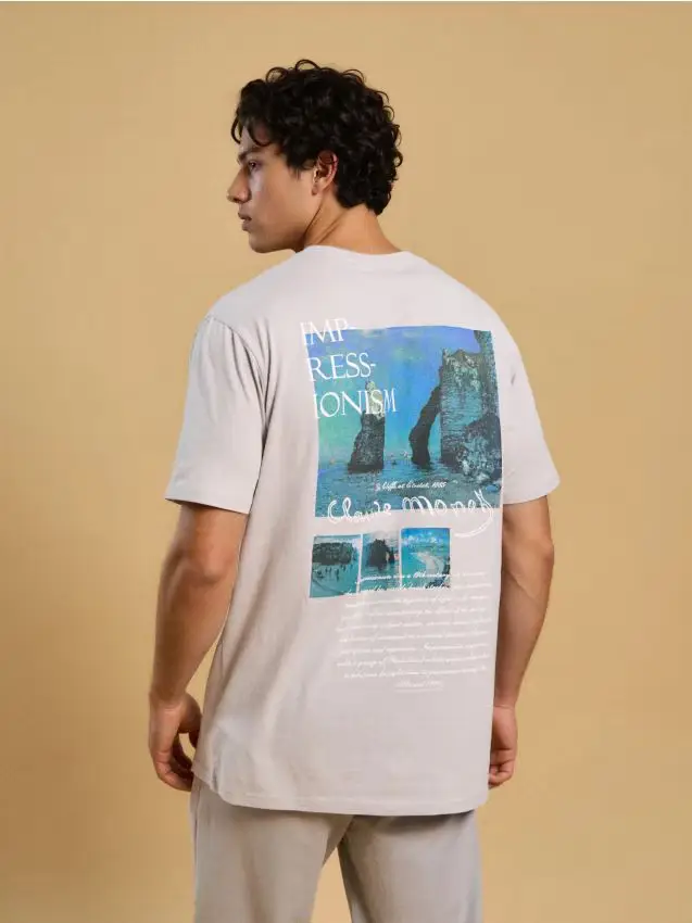 T-shirt in cotone con scritta Claude Monet - grigio chiaro