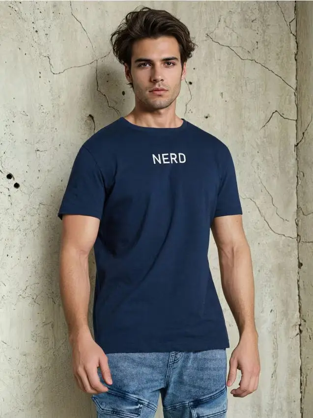 T-shirt in cotone con scritta - grey blue