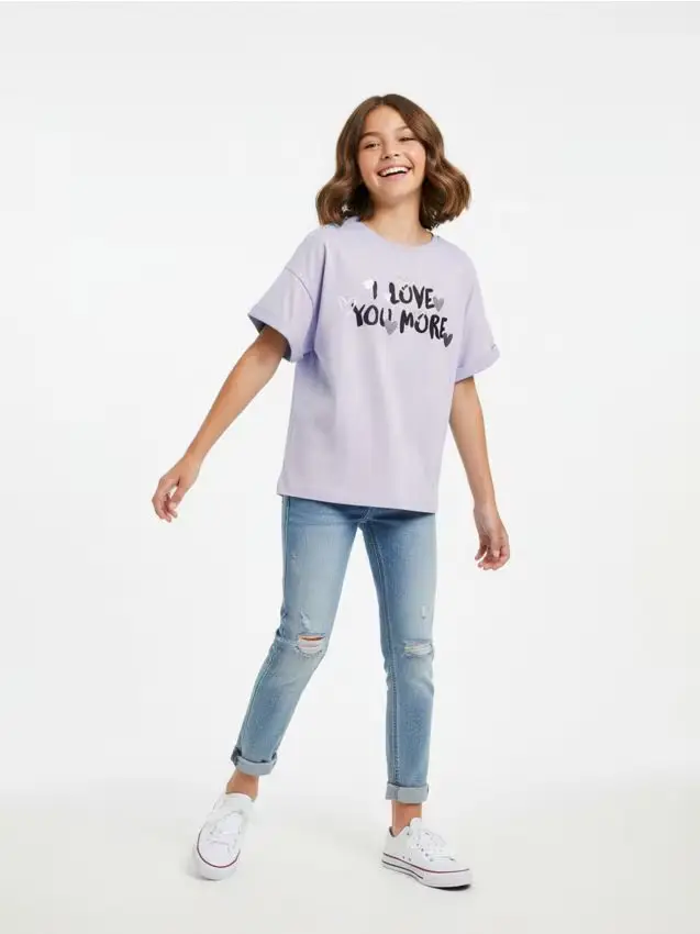 T-shirt in cotone con scritta - lavanda