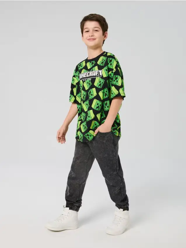 T-shirt in cotone con scritta Minecraft - nero