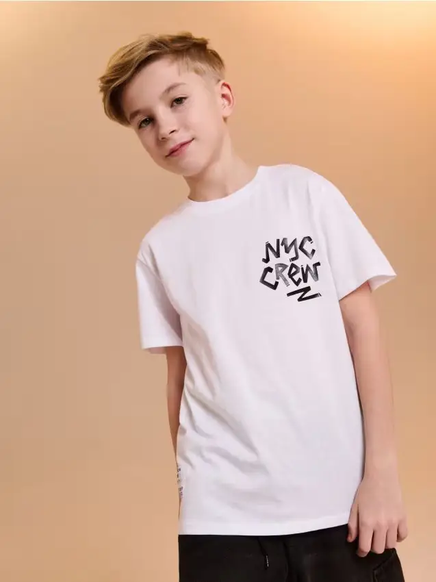 T-shirt in cotone con scritta NYC Crew - bianco