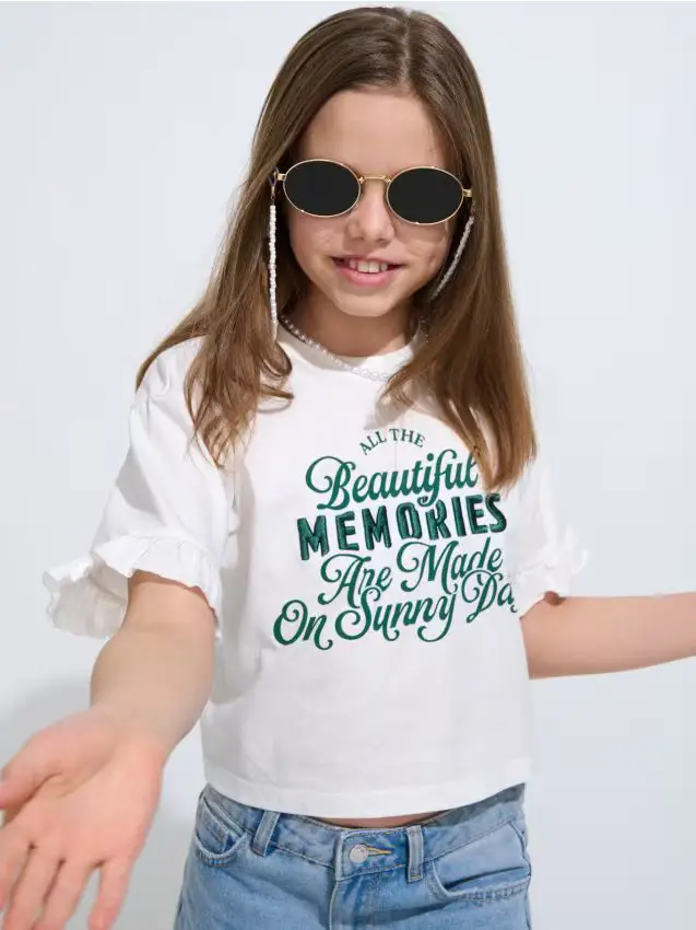 T-shirt in cotone con scritta - panna