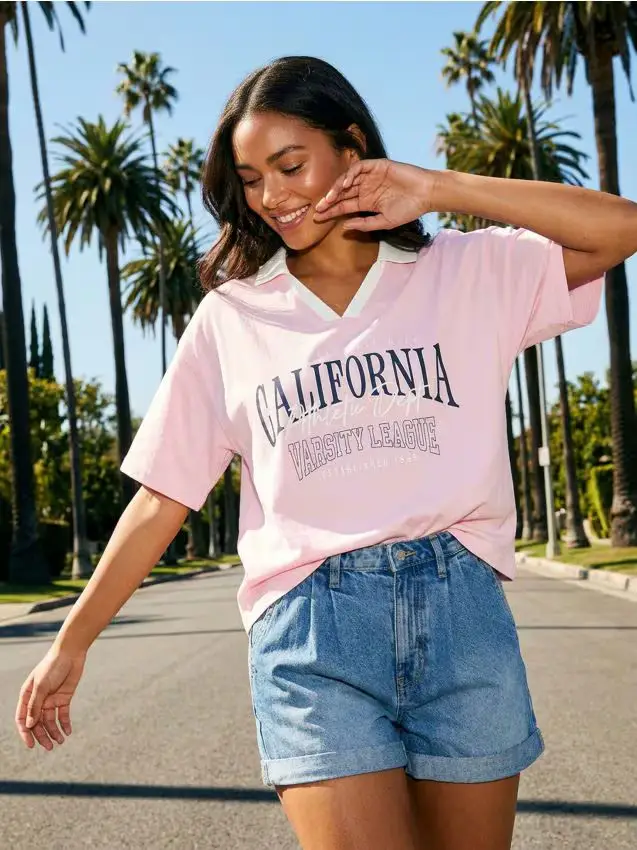 T-shirt in cotone con scritta - rosa