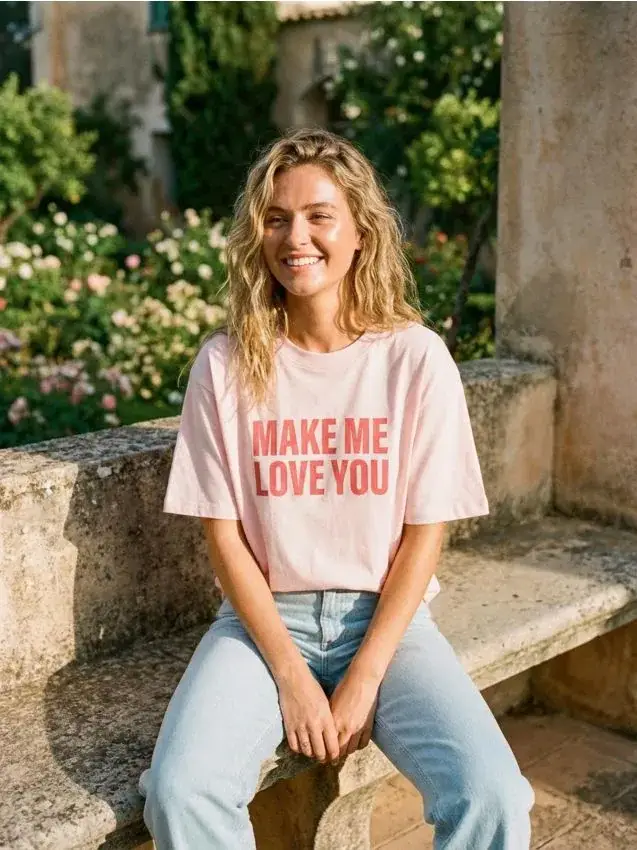 T-shirt in cotone con scritta - rosa pastello