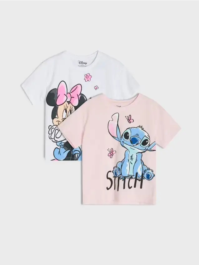 T-shirt in cotone con stampa 2 pack Minnie and Stitch - bianco