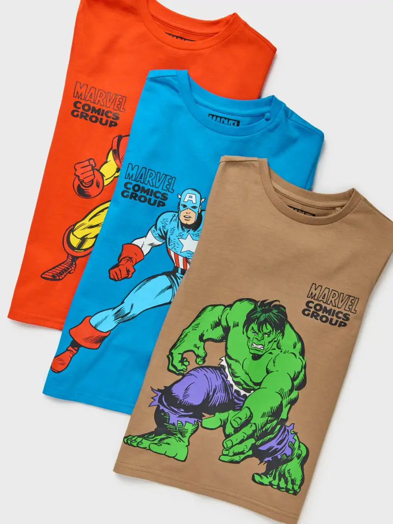 T-shirt in cotone con stampa 3 pack Marvel - multicolor miniatura 3
